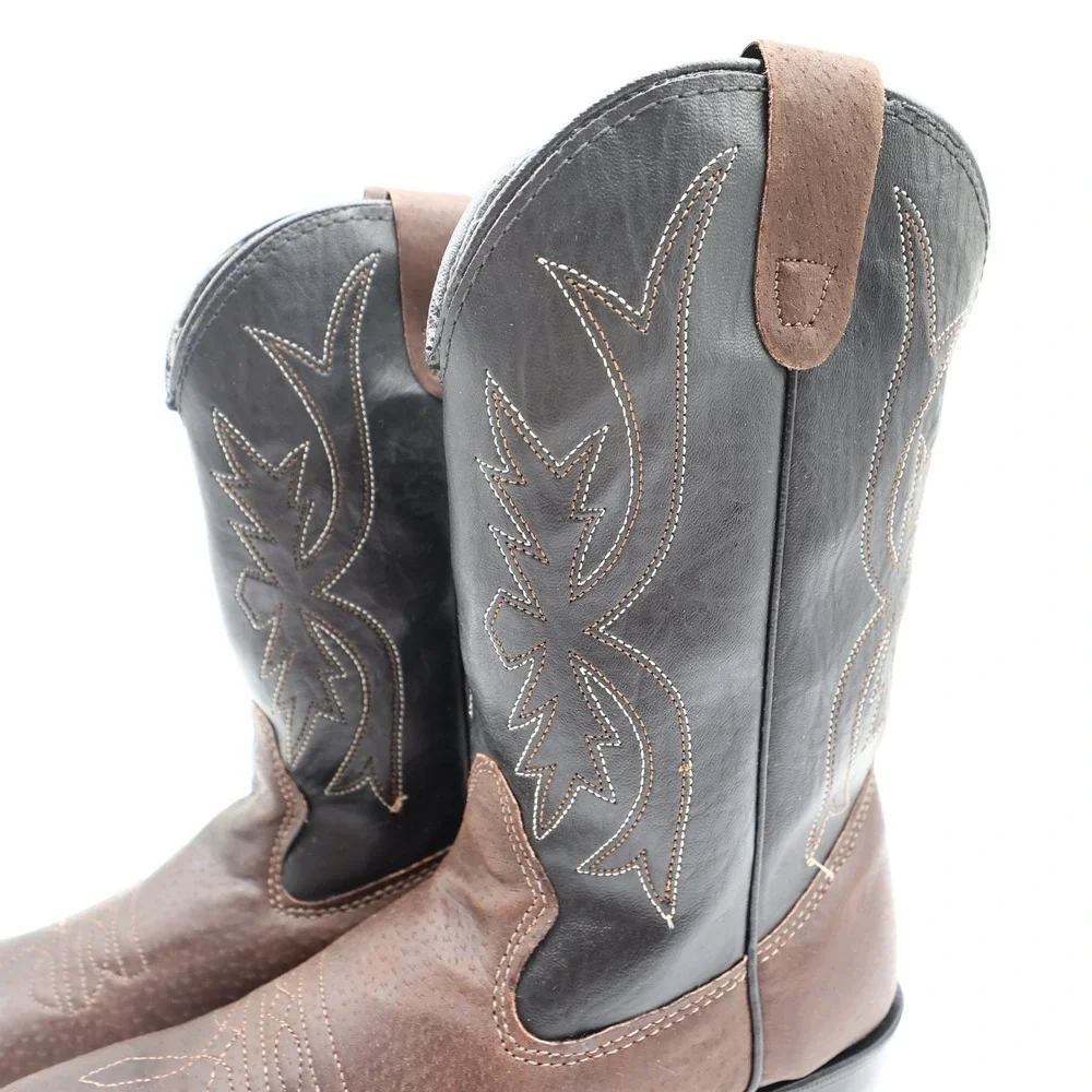 Wrangler Vintage Western Cowboy Boots Childrens 1.5 Brown Black Leather NWT